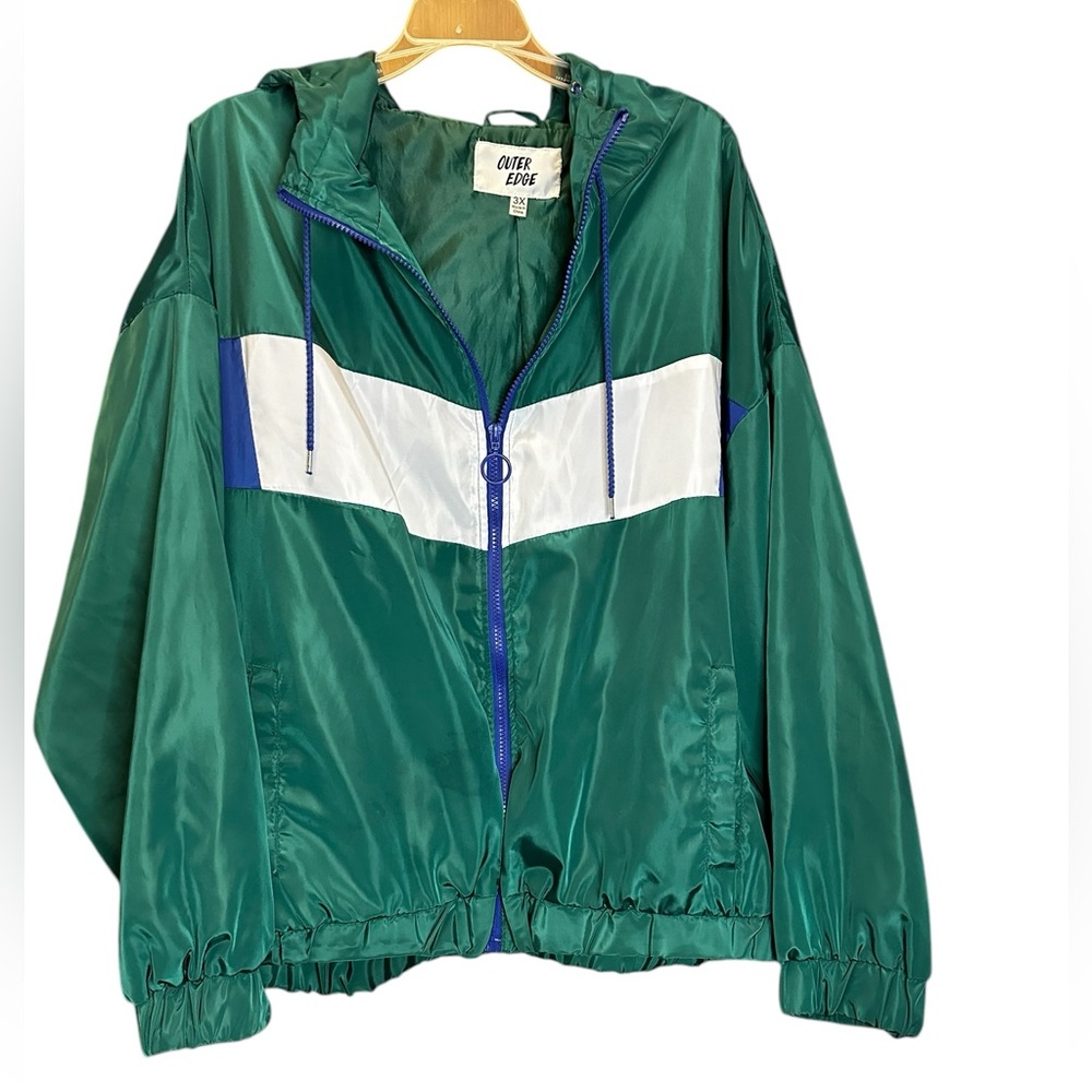 Vintage‎ Outer Edge Windbreaker Jacket 3X Green Colorblock Lightweight Retro 90s